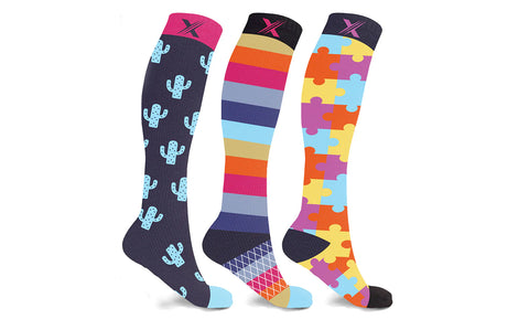 3-Pairs: Men's Collection Fun Novelty Patterned Knee-High Compression Socks