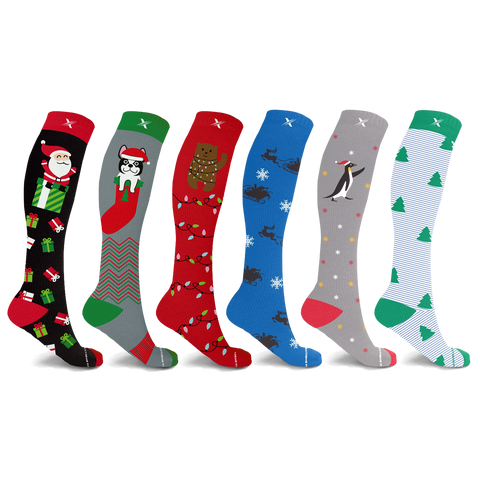 XTF Holiday Collection Knee-High Compression Socks (3-Pairs or 6-Pairs)