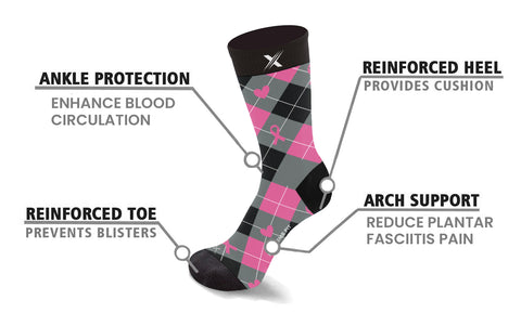 6-Pairs: Breast Cancer Awareness Crew Length Everyday Wear Compression Socks