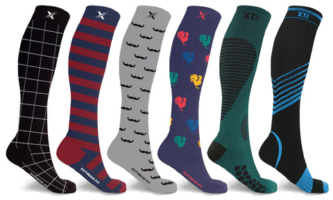 6-Pairs: XTF Unisex Novelty Collection Knee-High Compression Socks