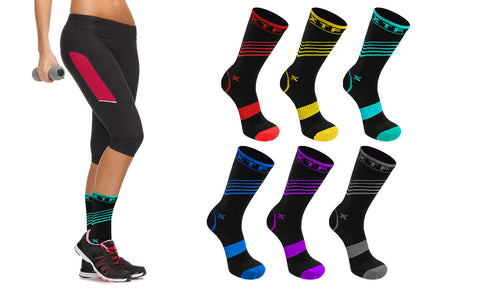 6-Pairs: Striped Design Crew Length Recovery Compression Socks