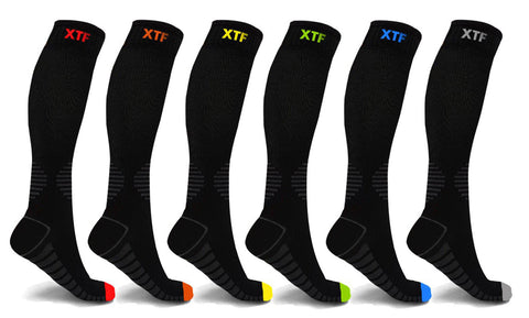6-Pairs: XTF Everyday Athletic Collection Knee-High Graduated Compression Socks