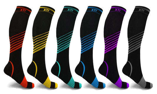 XTF Ultra V-Striped Knee-High Compression Socks (6-Pairs)