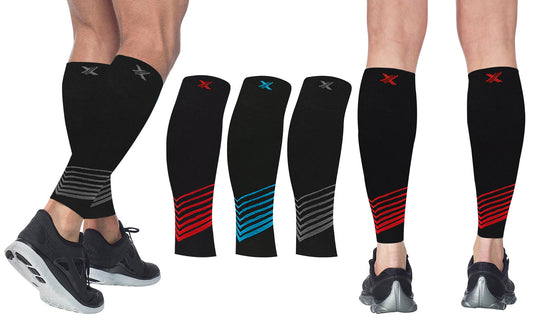 Ultra V-Striped  Design Calf Support Recovery Compression Sleeves (1-Pair)