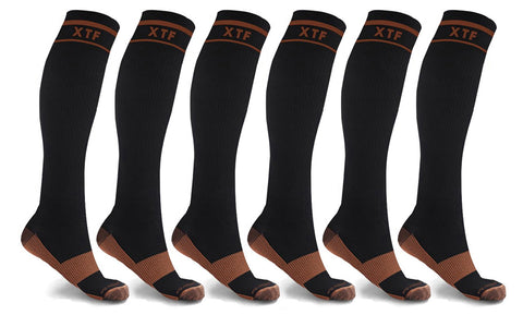 XTF Unisex Copper-Infused Everyday Wear Knee-High Compression Socks