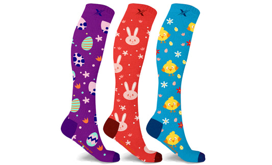 Bunny and Chicks Easter Knee High Compression Socks (3-Pairs)