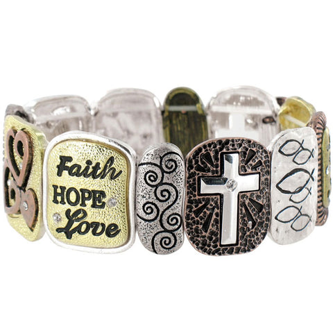 Faith Tri-Tone Stretch Bracelet