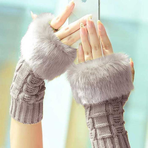 Ladies Fingerless Faux Fur Knitted Gloves - 3 Colors