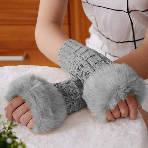 Ladies Fingerless Faux Fur Knitted Gloves - 3 Colors