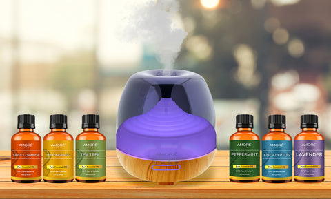 Premium Ultrasonic Aromatherapy Cool Mist Humidifier Diffuser With Essential Oil Gift Set (7-Piece)