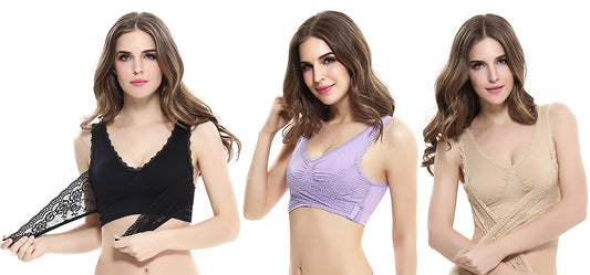 3-Pack: Women's Casual Wear Comfortable Floral Lace-Paneled Modesty Bras