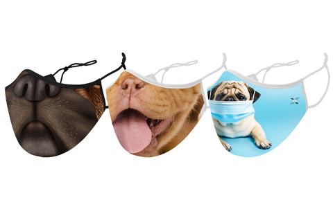 PUG Faced Two-Layered  Reusable Face Mask With Adjustable Earloop (3-Pack)
