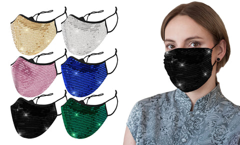 Sequined Cotton Fashion Face Masks With Adjustable Ear Loops (6-Pack)