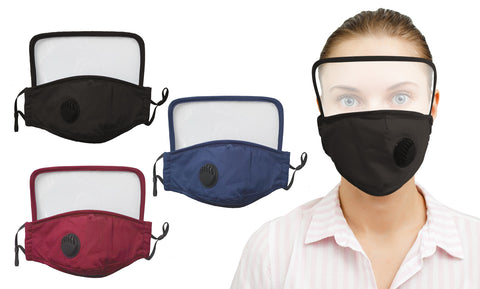 2-in-1 Eyes Shield Screen & Dust Proof Reusable Face Mask with Valve(3-Pack)