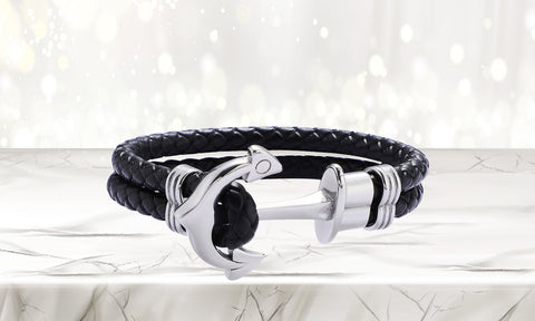 Black Leather Bracelets for Men Women Mens Bracelet Leather and Steel Braided Cuff Bracelets