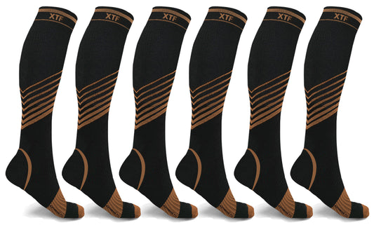Copper-Infused V-Striped Knee-Length Compression Socks (6-Pairs)