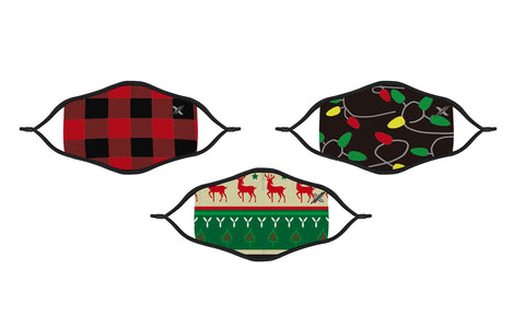 3-Pack: Kids Christmas Themed Two-Layer Reusable Face Mask With Adjustable Ear Loops