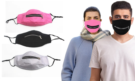 3-Pack: Zipper Reusable Cotton Face Mask for Everyday Use