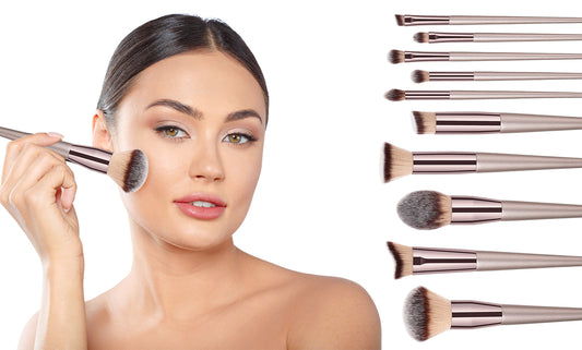 Professional Coffee-Colored Glow Makeup Brush Set (10-Piece)