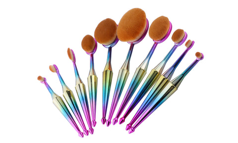 Professional Oval Kabuki Metallic Cosmetic Makeup Brushes Set - 10 Pieces