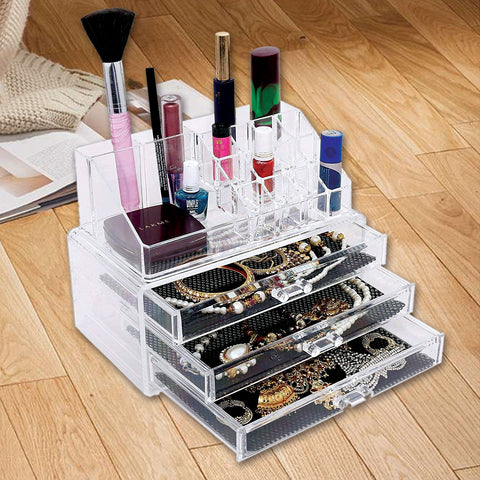 Acrylic Cosmetic Makeup Storage Or Jewelry Organizer With 3 Drawers