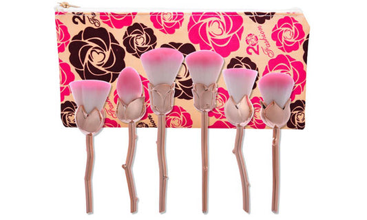 6-Piece Set: Floral  Makeup Brush Set Premium Synthetic Powder Foundation Contour Blush Brushes