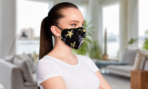 5-Pack: Star Struck Cotton Reversible Sequin  Fashion Face Masks With Adjustable Ear Loops
