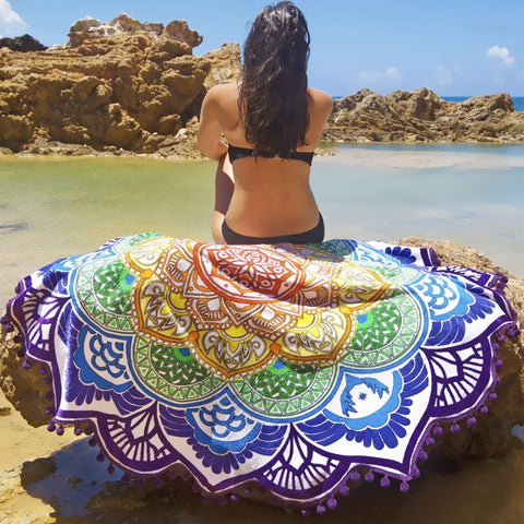 Large Round Lotus Flower Mandala Tapestry Beach Picnic Towel Throw and Table Cloth