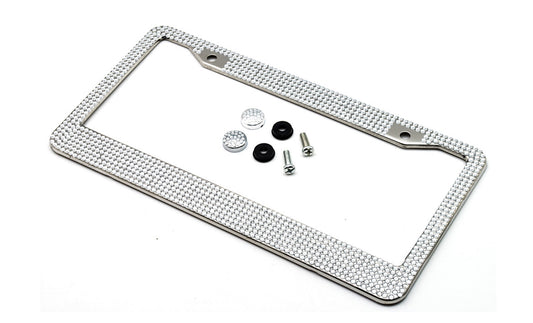 Metal License Plate Frame with Glitter Bling Rhinestone Diamonds (2-Pack)