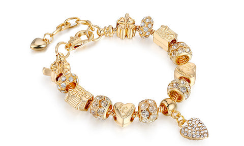 Charm Bracelets for Women Gold Plated Heart Shape Smile Rhinestone Beads Charming Girls Mom Wife Partner Gift