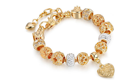 Charm Bracelets for Women Gold Plated Heart Shape Smile Rhinestone Beads Charming Girls Mom Wife Partner Gift