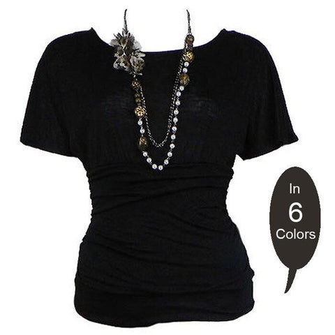 Ruched Fashion Shirt & Necklace - Assorted Colors