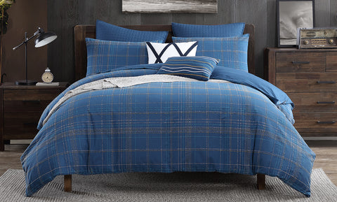 Premium Home Cotton/Poly Textured Slub Plaid Comforter Set (3-Piece)