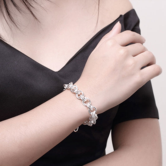 Silver Intertwined Mesh Knot Toggle Clasp Bracelet