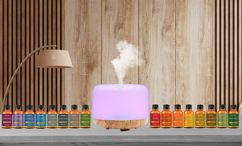 Premium Ultrasonic LED Color Changing Diffuser with 16-Piece Essential Oil Set