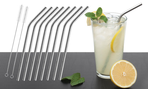 Stainless Steel Bent Drinking Straws (5- or 10-Pack)