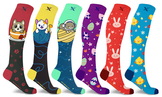 Bunny, Chicks and Pets Love Expressive Knee-High Compression Socks (6-Pairs)