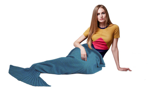 Knitted Wool Mermaid Tail Blanket for Kids and Adults