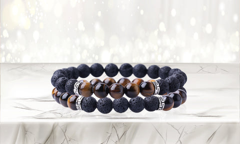 Lava Stone Aromatherapy  Diffuser Bracelet (2-Pk) with Two Optional Essential Oils