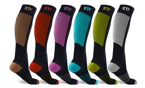 6-Pairs: XTF Plus Size Wide Calf Triathlete Knee-High Compression Socks