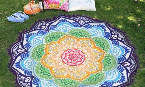 3-Pack: Large Round Lotus Flower Mandala Tapestry Beach Picnic Towel Throw And Table Cloth  Yoga Mat Meditation Picnic Rug