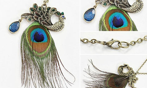 Vintage-Style PEACOCK Statement Necklace