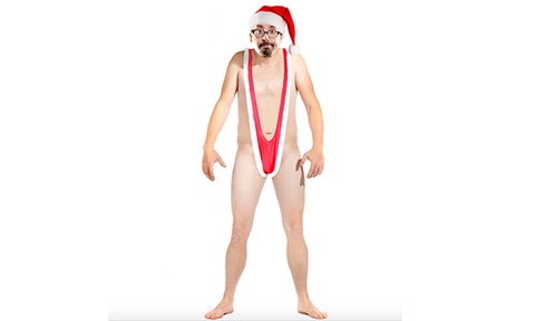 2-Piece: Men's Tempting Borat Style Christmas Santakini with Hat Set