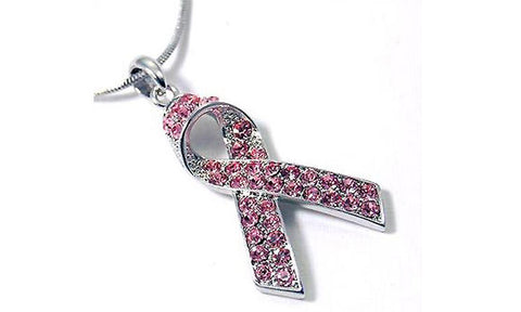 "Swarovski" Crystal Breast Cancer Ribbon Pendant & Necklace Set‏