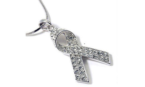 "Swarovski" Crystal Breast Cancer Ribbon Pendant & Necklace Set‏