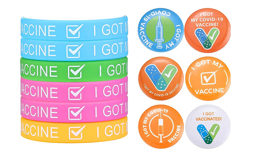 12-Pack : I GOT My COVID-19 Vaccine Wristband Bracelets with Pin Back Vaccinated Badges