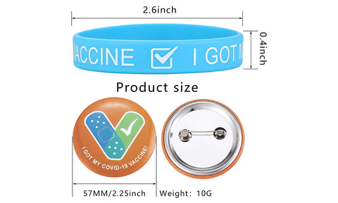 12-Pack : I GOT My COVID-19 Vaccine Wristband Bracelets with Pin Back Vaccinated Badges