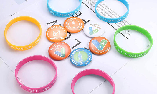 12-Pack : I GOT My COVID-19 Vaccine Wristband Bracelets with Pin Back Vaccinated Badges