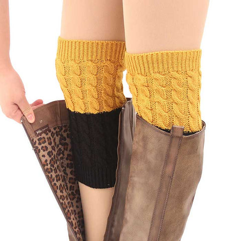 Two Tone Reversible Boot Cuff Socks with Button Down