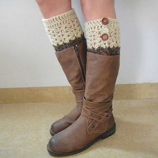 Two Tone Reversible Boot Cuff Socks with Button Down